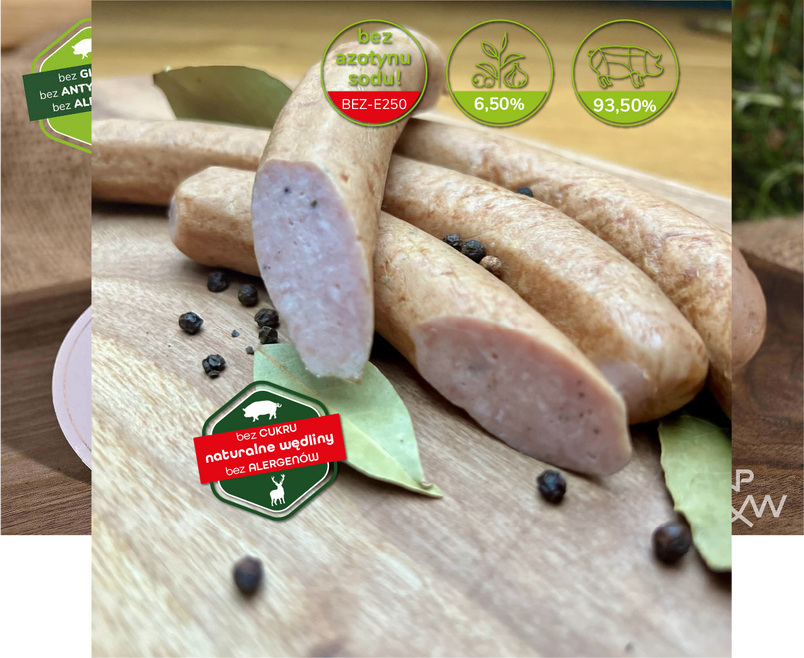 Serdelki Naturalne z Szynki Bez E-250 – Kiełbaski Wieprzowe 500 g